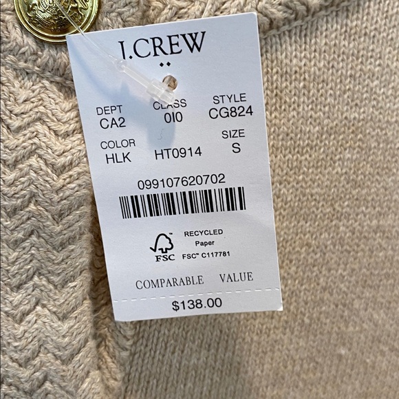 J. Crew Light Heather Khaki Cotton Cardigan Sweater Lady Jacket Size Small NWT - Picture 8 of 9